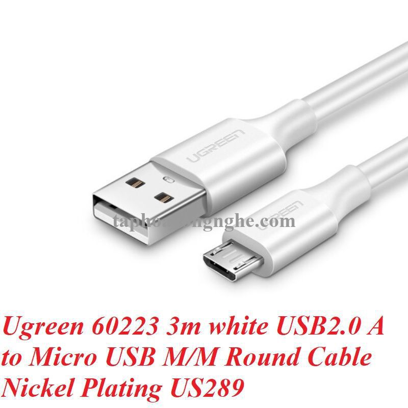 Ugreen 60223 3M micro usb 2.0 màu Trắng Cáp hỗ trợ sạc nhanh và truyền dữ liệu US289 30060223